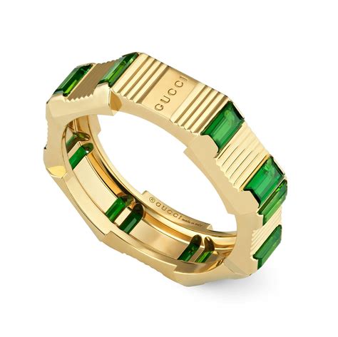 fandf Gucci Link To Love Green Tourmaline Ring in Yellow Gold, 